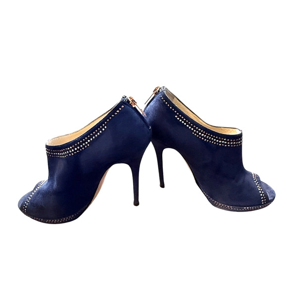 Jimmy Choo 8.5 Blue Suede Glint PeepToe Booties $995 Studded Heels Sapphire BOX - Picture 3 of 9